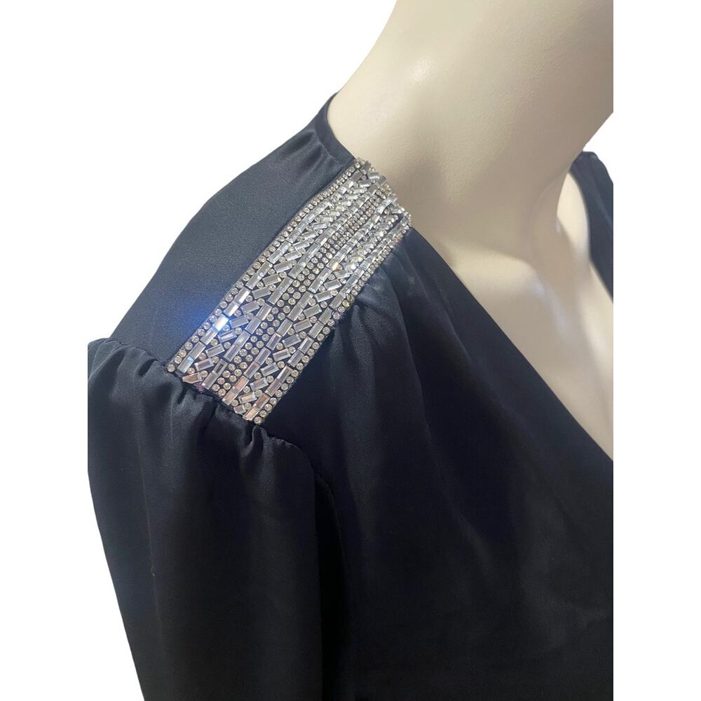 Ramy Brook Foxy Embellished Black Ruched Mini Dress Size 14 NWT - Picture 8 of 9